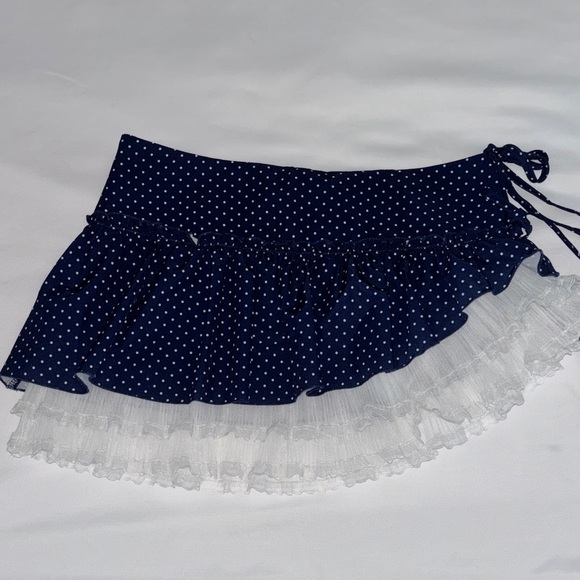 Navy Polka Dot Ruffle Skirt - Picture 1 of 2